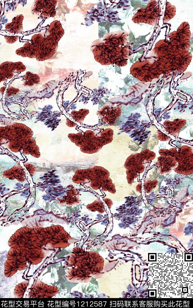 花卉中国风中老年数码印花华亿平台下载（图片编号: 1212587） - 瓦栏（Walan）