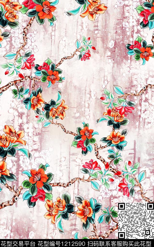 花卉中国风中老年数码印花华亿平台下载（图片编号: 1212590） - 瓦栏（Walan）