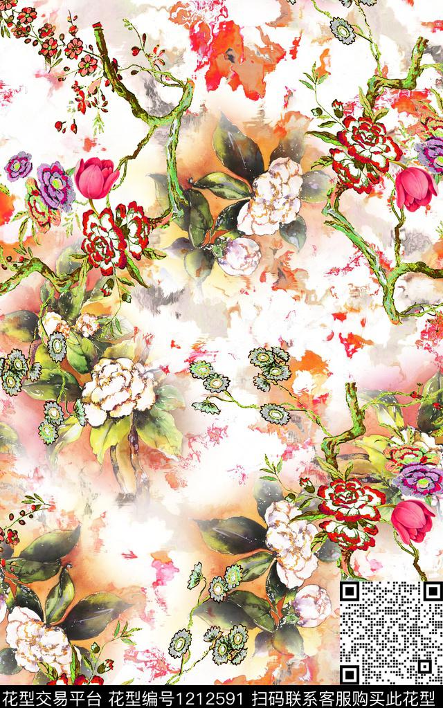 花卉中国风中老年数码印花华亿平台下载（图片编号: 1212591） - 瓦栏（Walan）