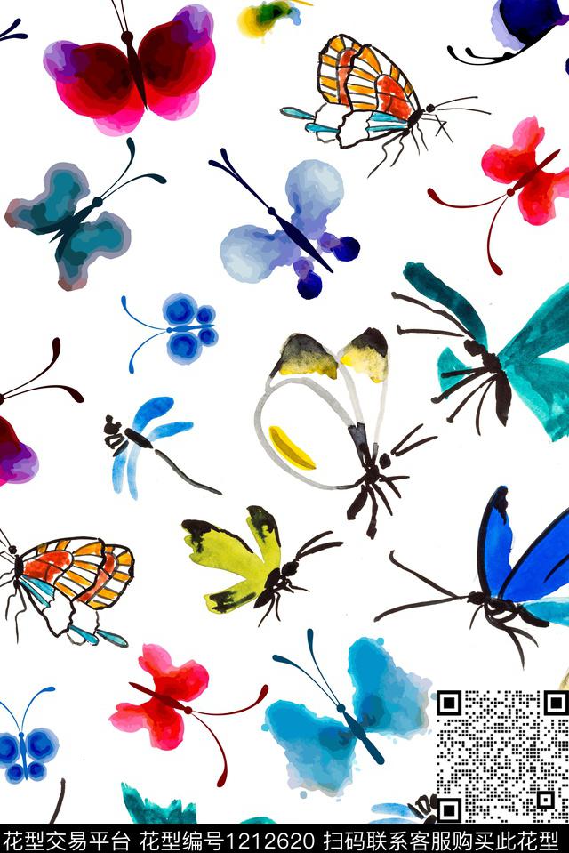 手绘蝴蝶昆虫数码印花华亿平台下载（图片编号: 1212620） - 瓦栏（Walan）