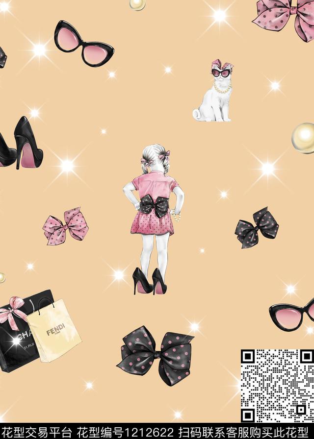 少女大牌风蝴蝶结数码印花华亿平台下载（图片编号: 1212622） - 瓦栏（Walan）