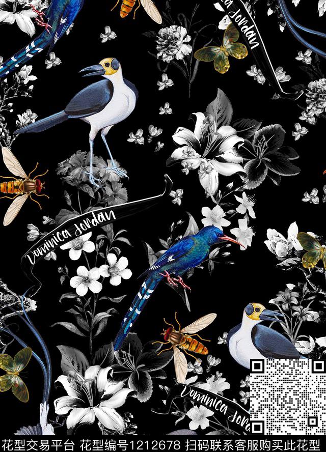 字母花卉大牌风数码印花华亿平台下载（图片编号: 1212678） - 瓦栏（Walan）