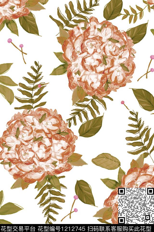女装大花花卉数码印花华亿平台下载（图片编号: 1212745） - 瓦栏（Walan）