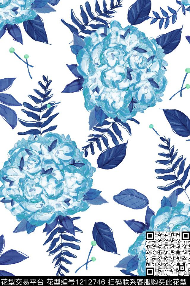 女装大花花卉数码印花华亿平台下载（图片编号: 1212746） - 瓦栏（Walan）