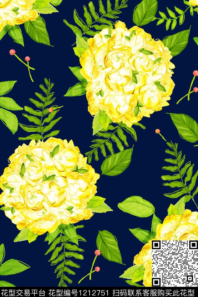女装大花花卉数码印花华亿平台下载（图片编号: 1212751） - 瓦栏（Walan）