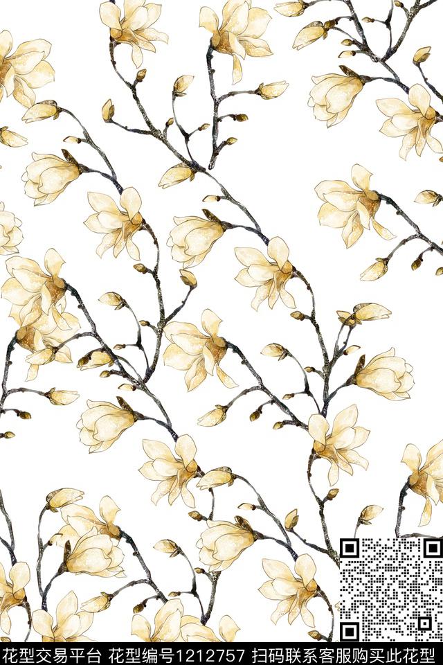 女装大花花卉数码印花华亿平台下载（图片编号: 1212757） - 瓦栏（Walan）