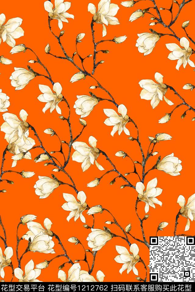 女装大花花卉数码印花华亿平台下载（图片编号: 1212762） - 瓦栏（Walan）