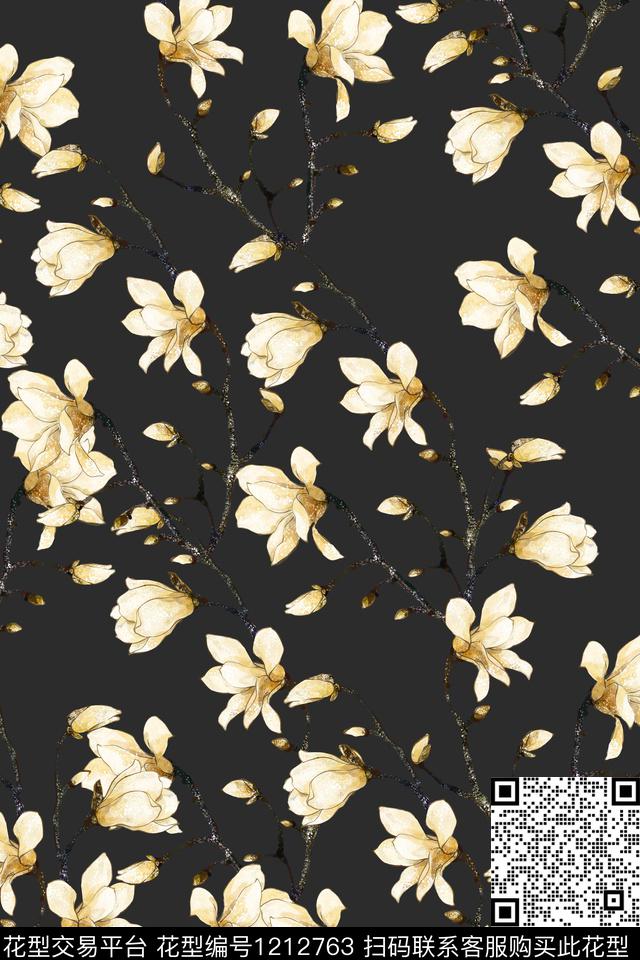 女装大花花卉数码印花华亿平台下载（图片编号: 1212763） - 瓦栏（Walan）