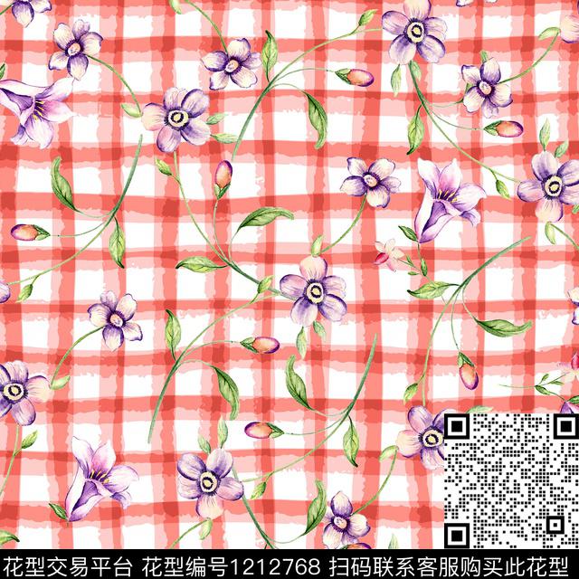 女装格子花卉数码印花华亿平台下载（图片编号: 1212768） - 瓦栏（Walan）