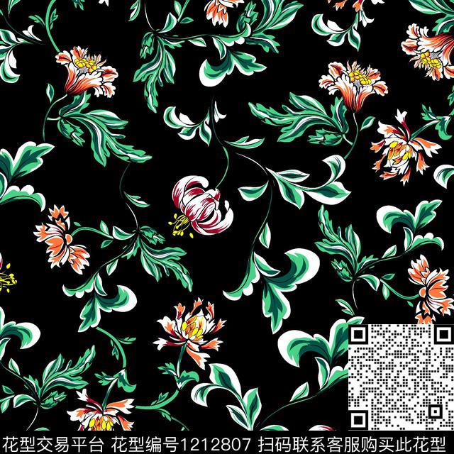 女装大牌风民族花卉数码印花华亿平台下载（图片编号: 1212807） - 瓦栏（Walan）