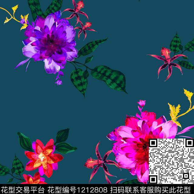女装花卉大牌风数码印花华亿平台下载（图片编号: 1212808） - 瓦栏（Walan）