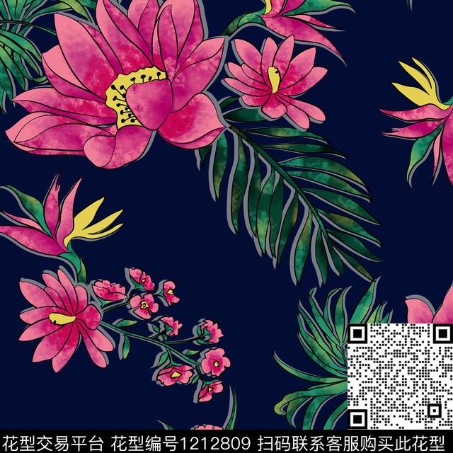 花卉大牌风纹理数码印花华亿平台下载（图片编号: 1212809） - 瓦栏（Walan）