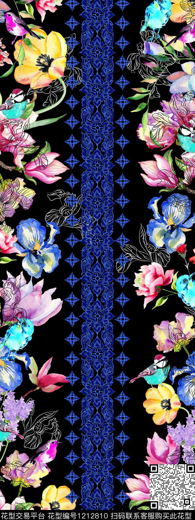 花卉大牌风定位花数码印花华亿平台下载（图片编号: 1212810） - 瓦栏（Walan）