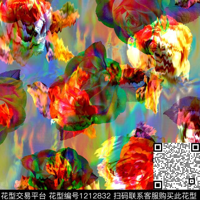 花卉大牌风肌理数码印花华亿平台下载（图片编号: 1212832） - 瓦栏（Walan）