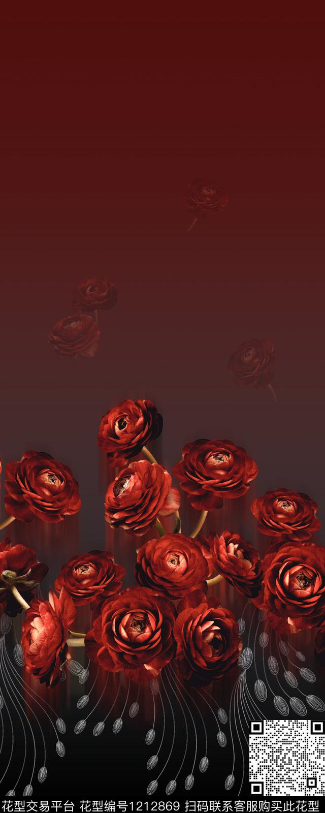 渐变羽毛女装定位花数码印花华亿平台下载（图片编号: 1212869） - 瓦栏（Walan）