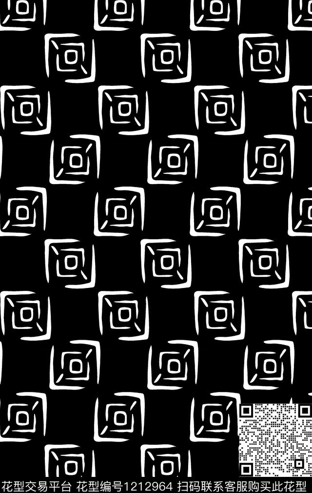 几何方形黑白华亿平台传统印花华亿平台下载（图片编号: 1212964） - 瓦栏（Walan）