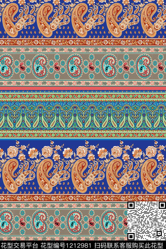 条纹民族风佩斯利数码印花华亿平台下载（图片编号: 1212981） - 瓦栏（Walan）