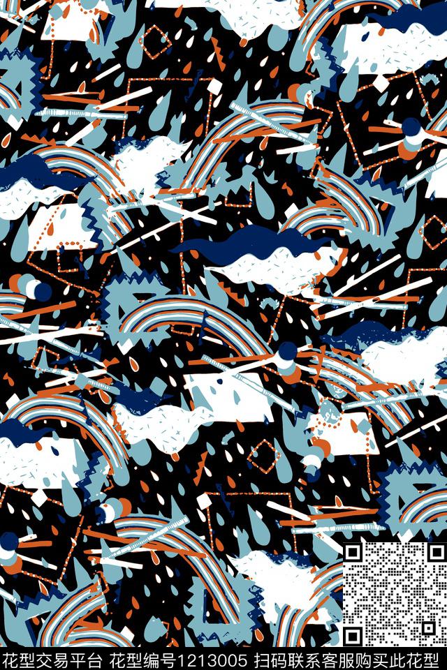 几何抽象彩虹传统印花华亿平台下载（图片编号: 1213005） - 瓦栏（Walan）