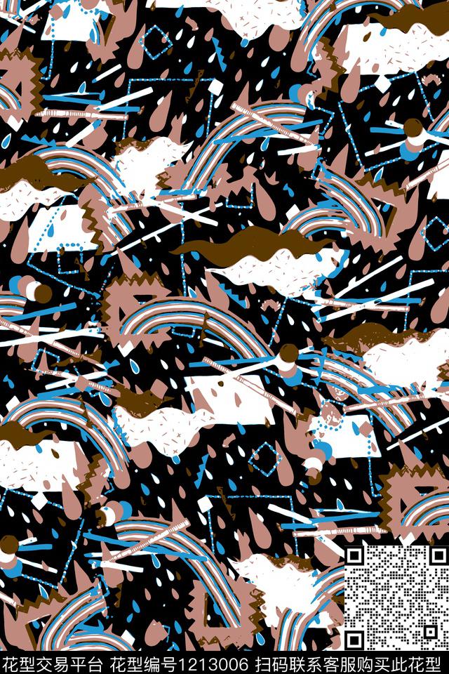 几何抽象彩虹传统印花华亿平台下载（图片编号: 1213006） - 瓦栏（Walan）