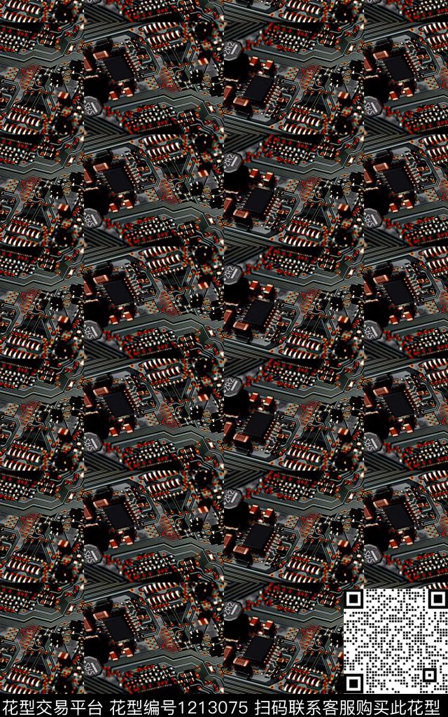 男装抽象线条数码印花华亿平台下载（图片编号: 1213075） - 瓦栏（Walan）