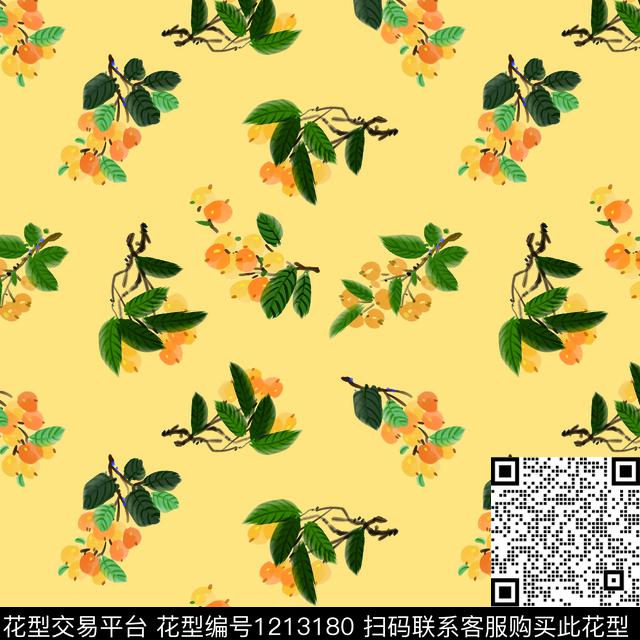 枇杷手绘枇杷淑女数码印花华亿平台下载（图片编号: 1213180） - 瓦栏（Walan）