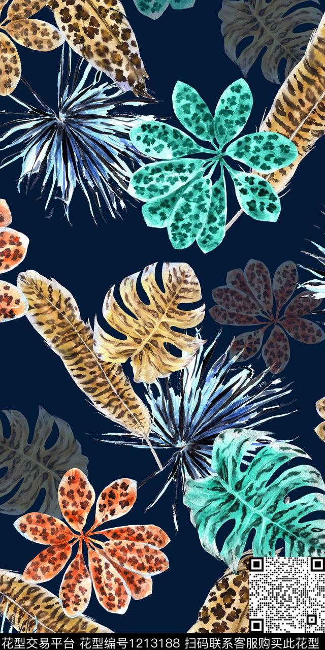 动物纹羽毛热带华亿平台数码印花华亿平台下载（图片编号: 1213188） - 瓦栏（Walan）