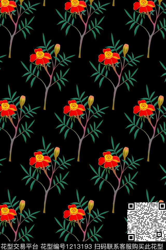 手绘植物花卉数码印花华亿平台下载（图片编号: 1213193） - 瓦栏（Walan）