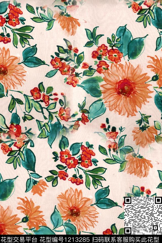 春夏华亿平台小碎花菊花数码印花华亿平台下载（图片编号: 1213285） - 瓦栏（Walan）