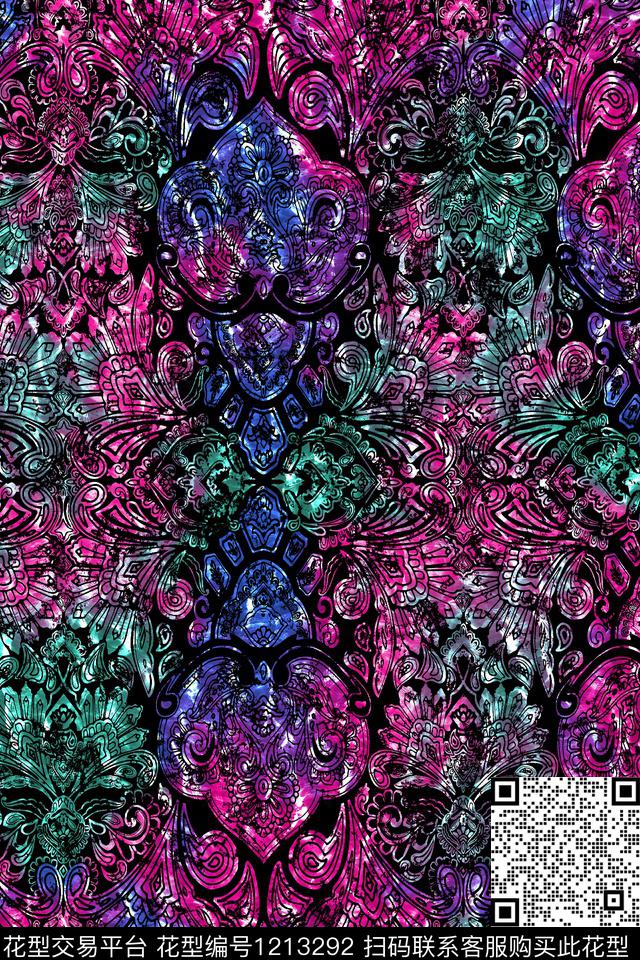 女装大牌风民族风数码印花华亿平台下载（图片编号: 1213292） - 瓦栏（Walan）