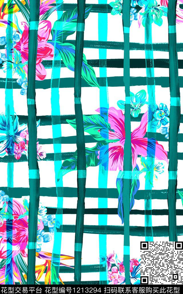 女装格子花卉数码印花华亿平台下载（图片编号: 1213294） - 瓦栏（Walan）