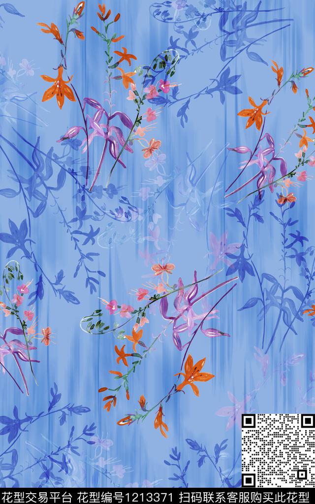 真丝彩底花卉花卉数码印花华亿平台下载（图片编号: 1213371） - 瓦栏（Walan）
