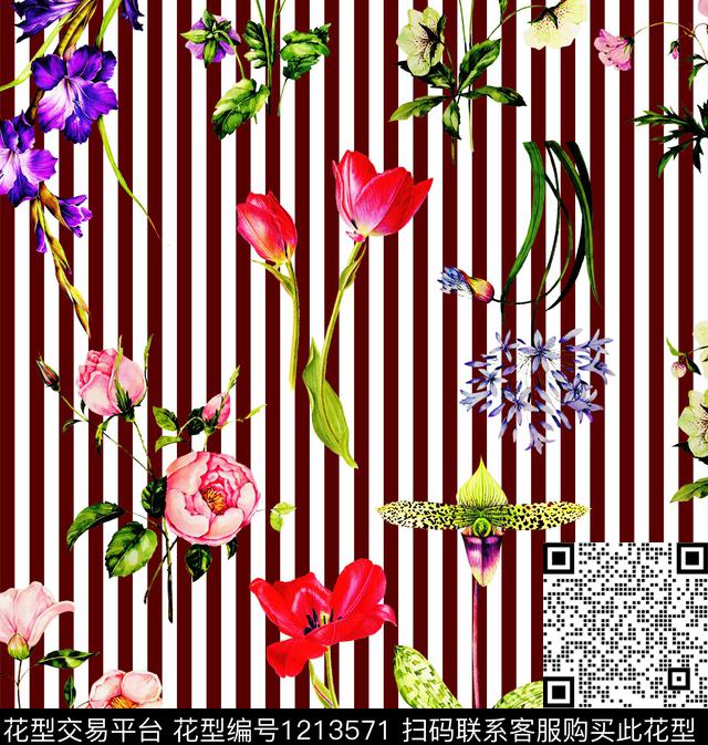 郁金香几何花卉数码印花华亿平台下载（图片编号: 1213571） - 瓦栏（Walan）