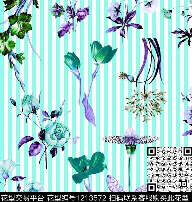 郁金香花卉绿植树叶数码印花华亿平台下载（图片编号: 1213572） - 瓦栏（Walan）