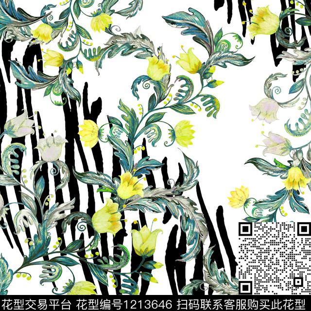 动物纹水彩花卉热带华亿平台数码印花华亿平台下载（图片编号: 1213646） - 瓦栏（Walan）