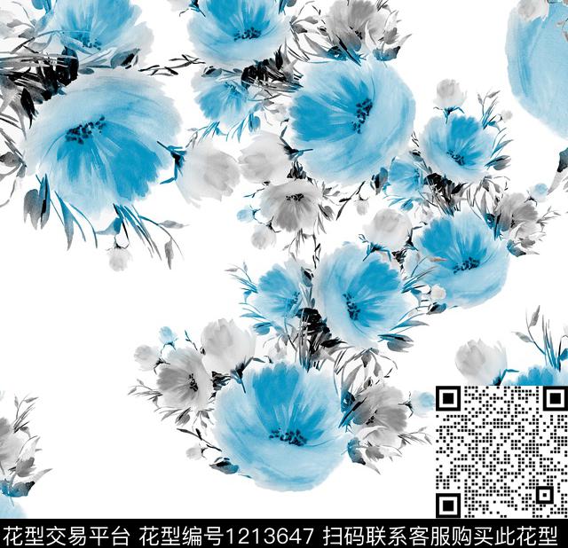 手绘花卉清爽古典花纹数码印花华亿平台下载（图片编号: 1213647） - 瓦栏（Walan）