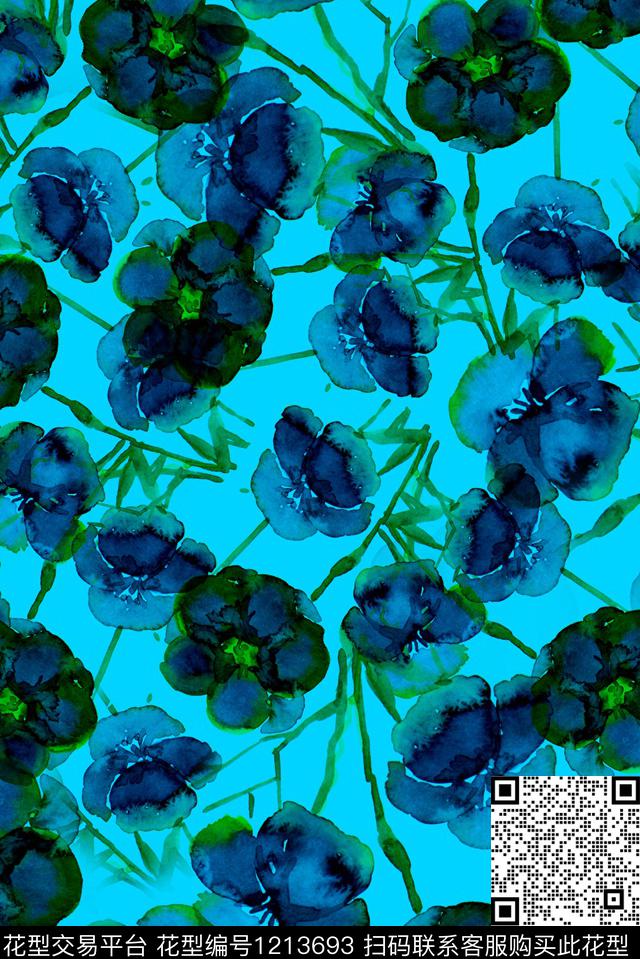 大花水彩花卉花卉传统印花华亿平台下载（图片编号: 1213693） - 瓦栏（Walan）