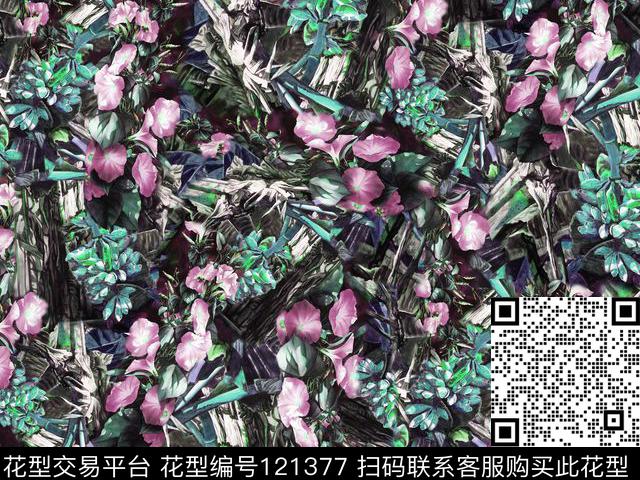 抽象肌理花卉数码印花华亿平台下载（图片编号: 121377） - 瓦栏（Walan）