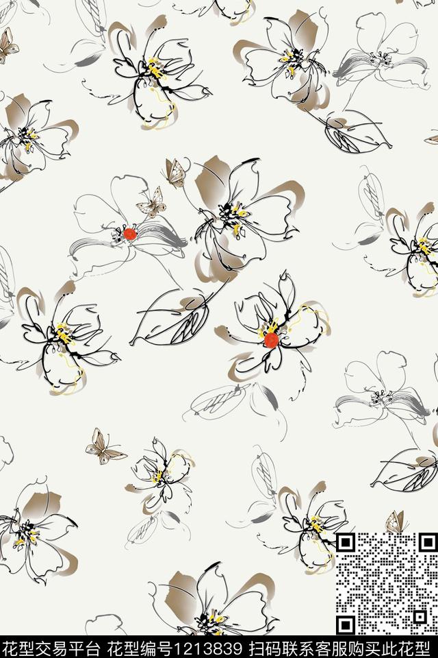 数码华亿平台清爽底花卉素雅数码印花华亿平台下载（图片编号: 1213839） - 瓦栏（Walan）