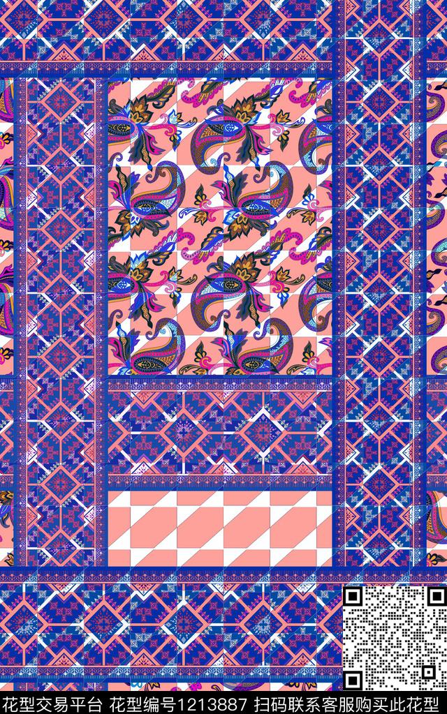 几何佩斯利民族风数码印花华亿平台下载（图片编号: 1213887） - 瓦栏（Walan）