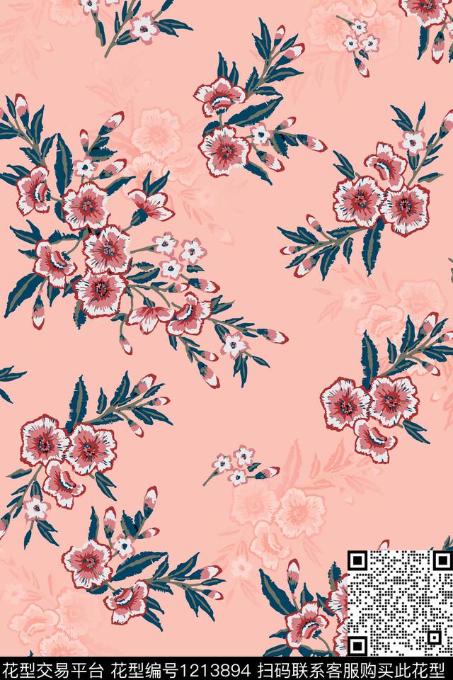 清爽底花卉绣花华亿平台花卉数码印花华亿平台下载（图片编号: 1213894） - 瓦栏（Walan）