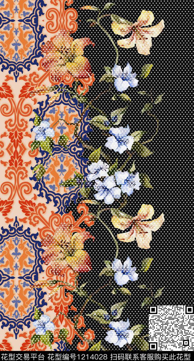 花卉新民族风几何数码印花华亿平台下载（图片编号: 1214028） - 瓦栏（Walan）