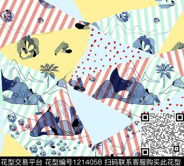 清爽底花卉几何波点传统印花华亿平台下载（图片编号: 1214058） - 瓦栏（Walan）