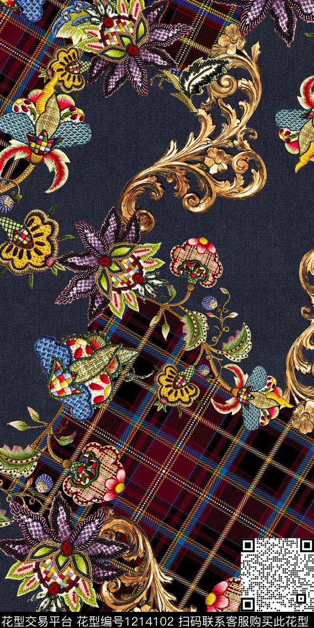 混合拼接民族风宫廷风数码印花华亿平台下载（图片编号: 1214102） - 瓦栏（Walan）