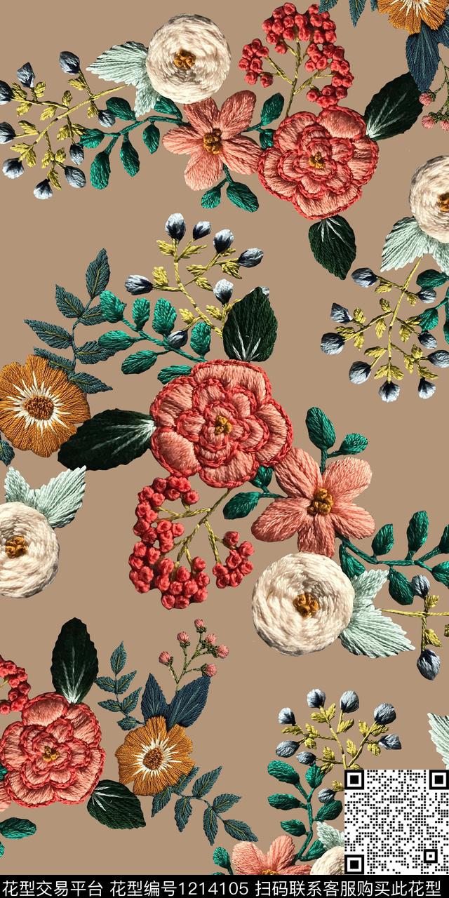数码华亿平台花卉绣花华亿平台数码印花华亿平台下载（图片编号: 1214105） - 瓦栏（Walan）