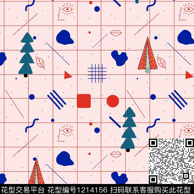 几何卡通波点数码印花华亿平台下载（图片编号: 1214156） - 瓦栏（Walan）