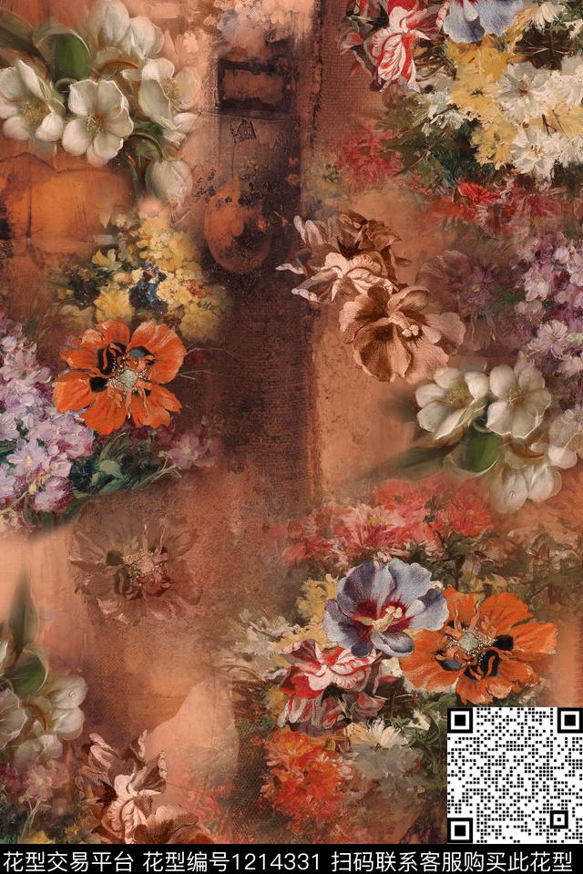 花卉香云纱中老年数码印花华亿平台下载（图片编号: 1214331） - 瓦栏（Walan）