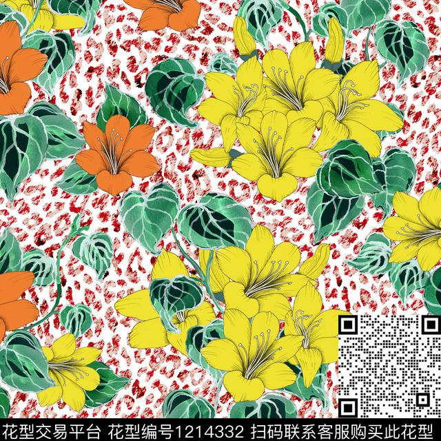 花卉动物绿植树叶数码印花华亿平台下载（图片编号: 1214332） - 瓦栏（Walan）