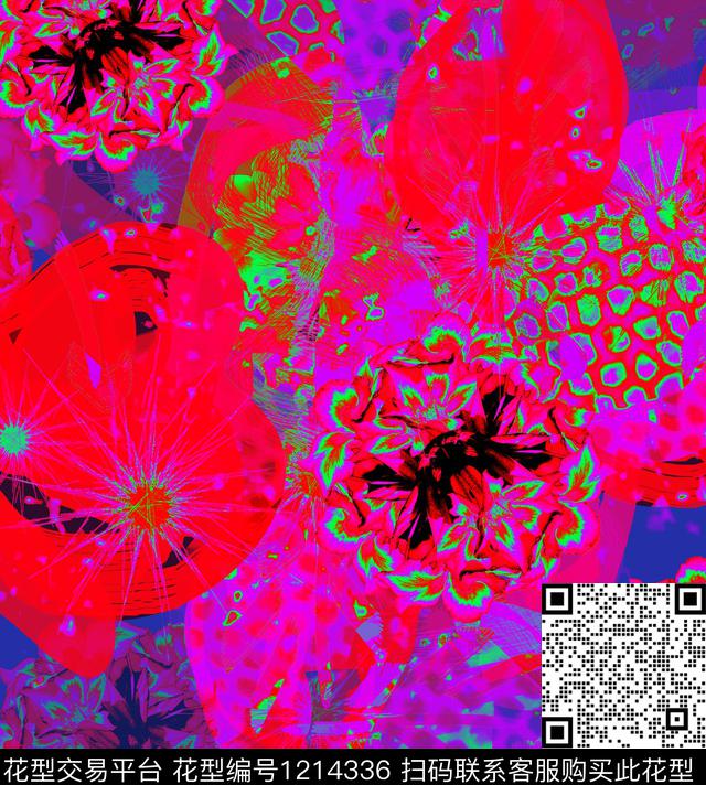 几何格子花卉数码印花华亿平台下载（图片编号: 1214336） - 瓦栏（Walan）