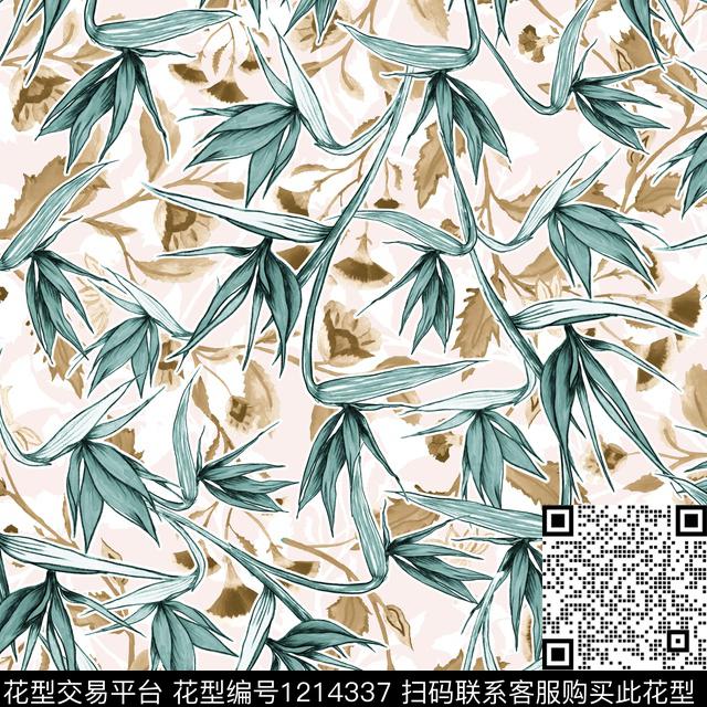 花卉小碎花绿植树叶数码印花华亿平台下载（图片编号: 1214337） - 瓦栏（Walan）