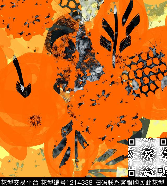 几何格子花卉数码印花华亿平台下载（图片编号: 1214338） - 瓦栏（Walan）